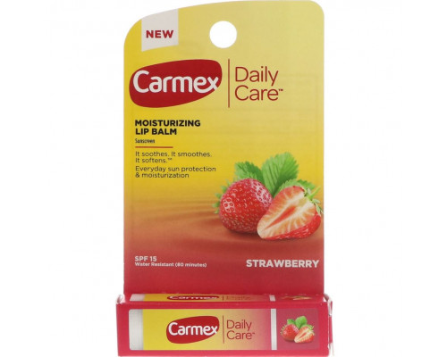 Carmex, Daily Care, Moisturizing Lip Balm, Strawberry, SPF 15, Бальзам-блеск для губ с ароматом клубники,  4,25 g